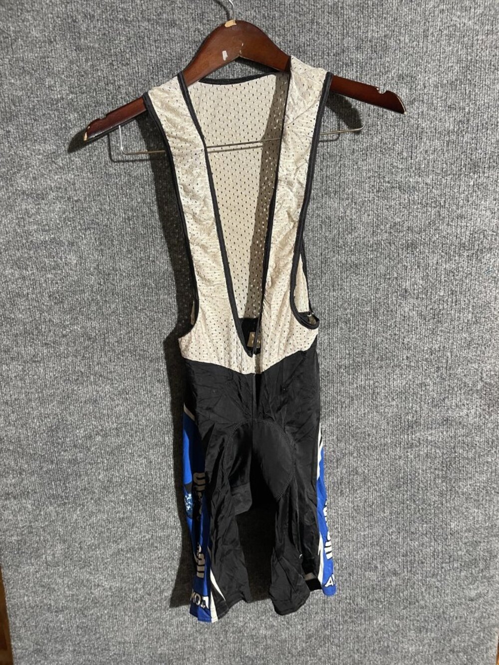 AMD Cycling Bib Shorts Mens Medium Black Blue Padded Chamois Bike Mesh Logo